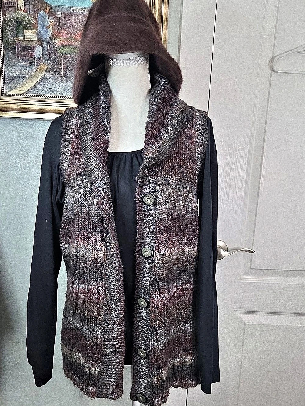 Woolrich Women's 13725 Slate Geometric Knit Vest Gray & Brown Size Large